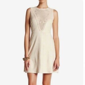 Suede Embroidered Lace Boho Dress